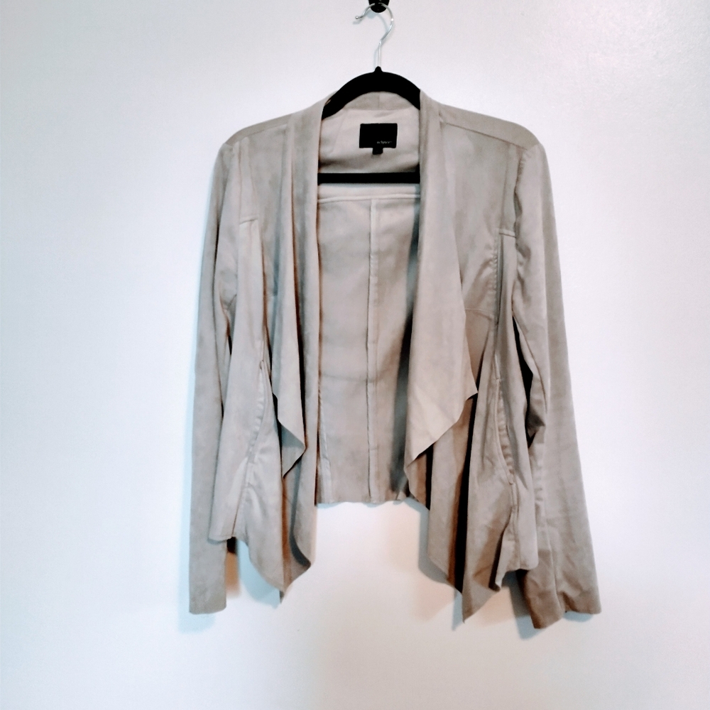 Edyson vegan leather suede cream beige grey draped jacket, women's size xl with